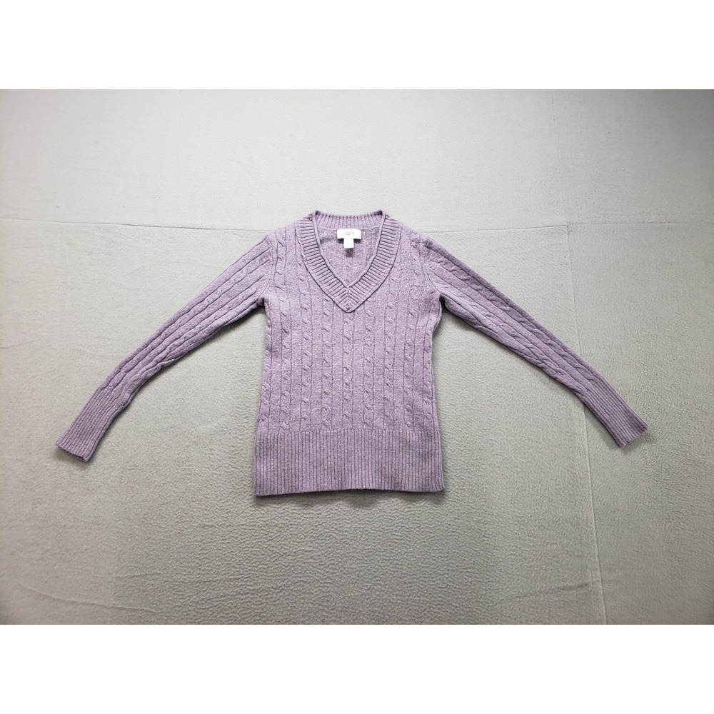LOFT Women Sweater XS Purple Cable Knit V Neck Long Sleeve Casual Cozy Pullover